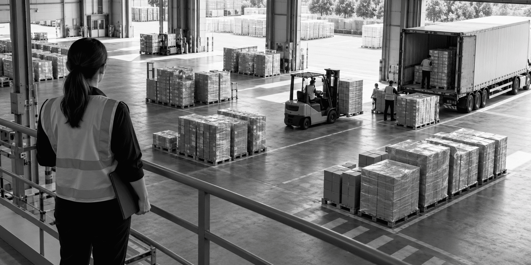 Warehouse team coordinating packed customer orders